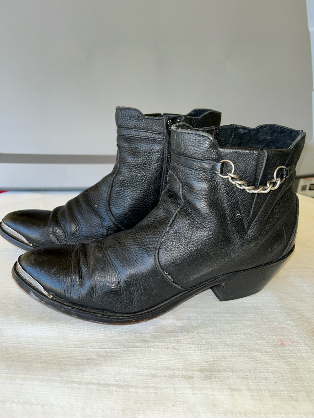 Durango Black Leather Ankle Boots with Silver Chain Accent